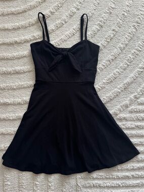 Forever 21 Black Tie Front Mini Dress Spaghetti Strap Fit Flare Babydoll Size M